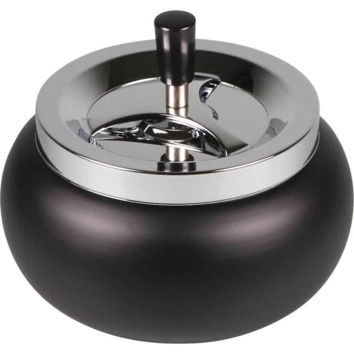 HA Cendrier à Basculer Chromé/Noir - 11 Cm - Parfait Pour Salon, Terrasse, Fêtes