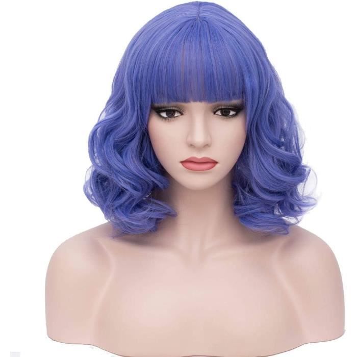 Perruque Bleue Courte Boucl e De 35 6 Cm Pour Femme Et Fille