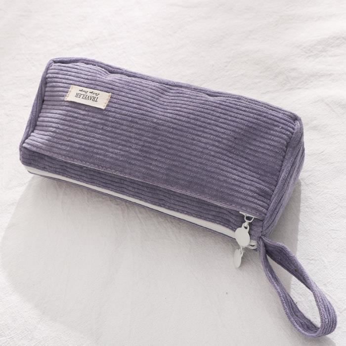 Lot De 2 Trousse De Toilette Femme - Pochette Maquillage En Velours Côtelé - Taille 12x12x5 Cm - Rose Et Bleu