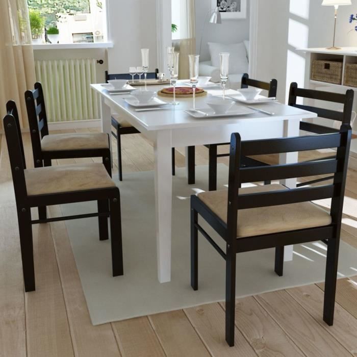 BET Chaises de salle à manger 6 pcs Marron Bois solide et velours