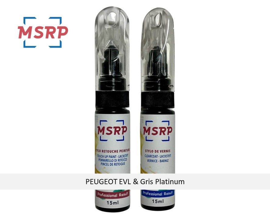 MSRP FRANCE - Kit stylos retouche peinture voiture pour PEUGEOT EVL & Gris Platinum - Atténuer rayures ou éclats de peinture