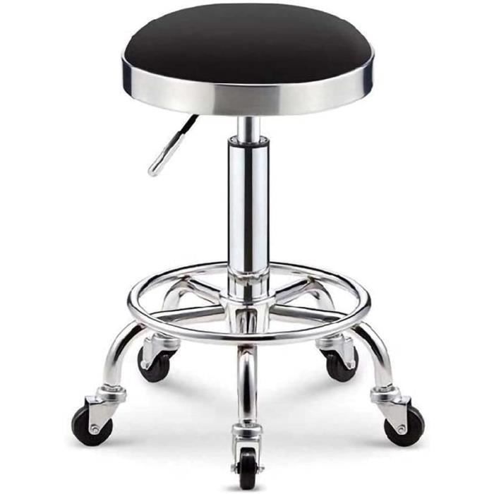 Tabouret Bureau Réglable Hauteur 35-53 Cm - Pivotant 360°, Roulettes - Siège Rembourré Similicuir - Beige - 8