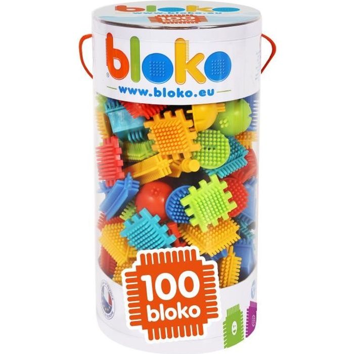 BLOKO – Coffret de 100 BIoko avec Etabli de Construction – Dès 12 Mois –  Fabriqué en Europe – Jouet de Construction 1er âge – 503570