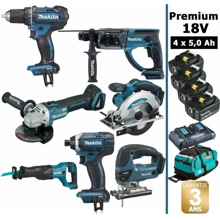 Makita Pack 7 Machines 18v 5ah Li Ion Perceuse Ddf482 Visseuse Dtd152 Meuleuse Dga504 Perforateur Dhr202 Scie Achat Vente Pack De Machines Outil Makita Pack 7 Machines 18v Cdiscount