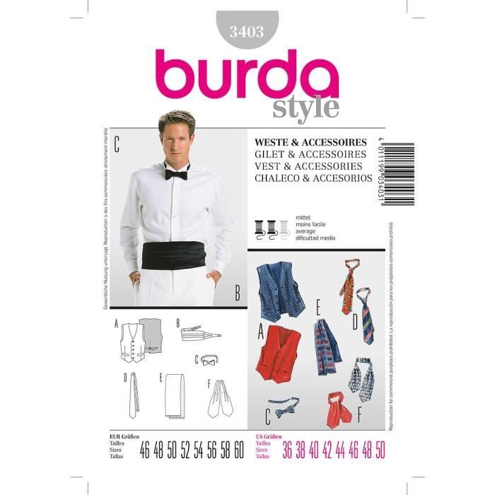 patron burda 3403 gilet & accessoires