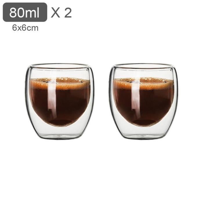 Lot De 2 Tasses à Café/Thé En Verre Isolant Double Paroi - 250 Ml - Résistante à La Chaleur