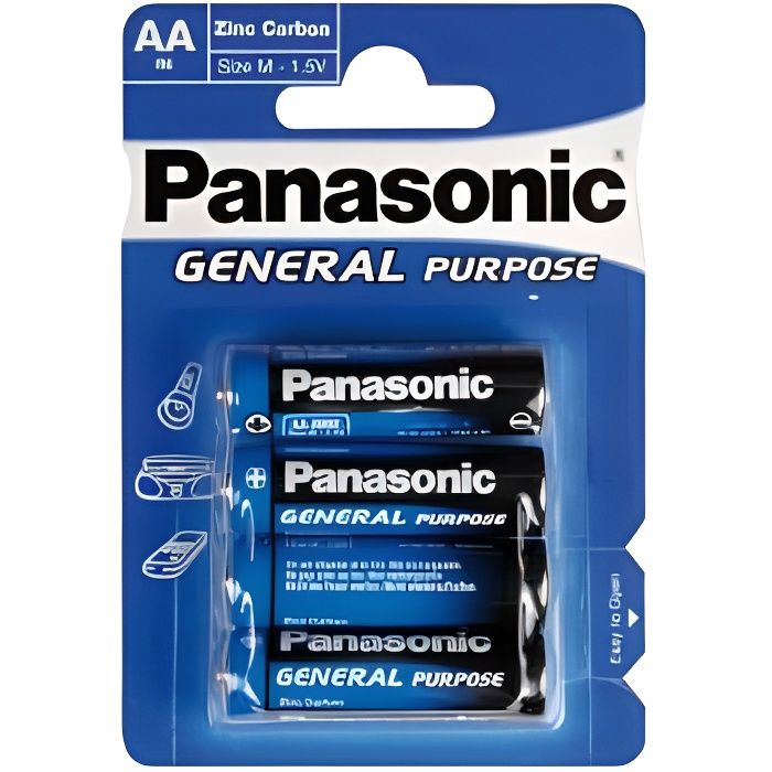 Pack de 4 piles Panasonic R6 Mignon AA - Bleu