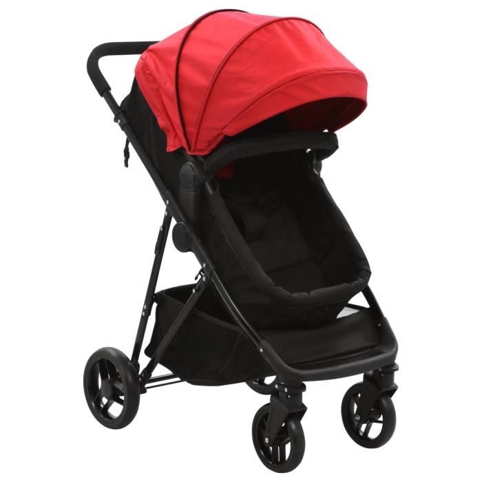 Poussette Landau Bebe 2 En 1 Canne Landau Pour Bebe A 4 Roues Rouge Et Noir Acier Cdiscount Jeux Jouets