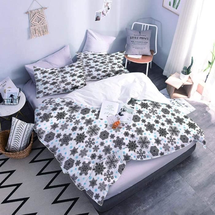 Housse De Couette Noël Flocons Neige 3D Rouge – Parure Complète Microfibre Douce – 240x260 Cm Avec 2 Taies 65x65 Cm