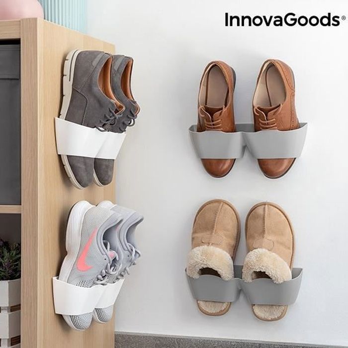 4x Range Chaussures Mural Adhesif Pour Mur Porte Ou Placard Blanc