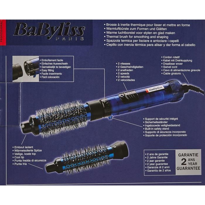 Brosse soufflante Babyliss Hair Styler 2602 - 2 embouts interchangeables - 2 vitesses - 300 Watts