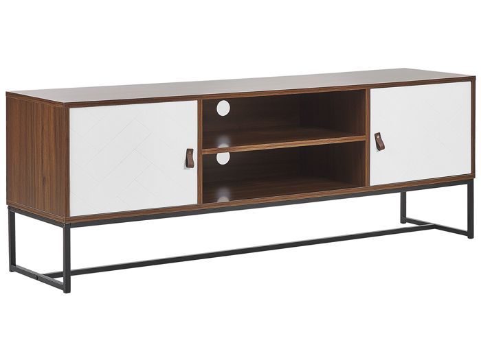 Meuble TV effet bois foncé et blanc NUEVA