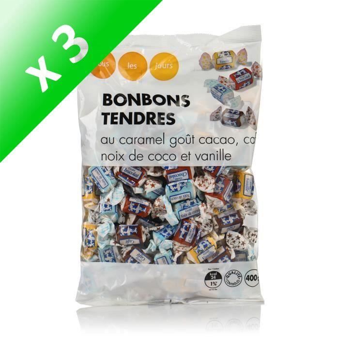 TOUS LES JOURS Bonbons tendres au caramel, goût cacao, café, noix de
