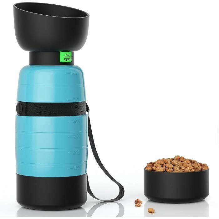 Comparer les prix de Bouteille d'eau pour Chien 650ml avec récipient pour Nourriture 150ml, Bouteille de Voyage Anti-Fuite pour Animaux de