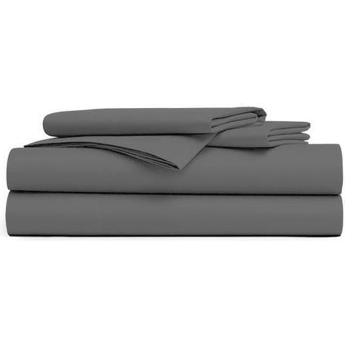 CDUBLANC Drap Plat - DUBLANC - ANTHRACITE - 240x300cm - 100% Coton - Grand bonnet extensible 