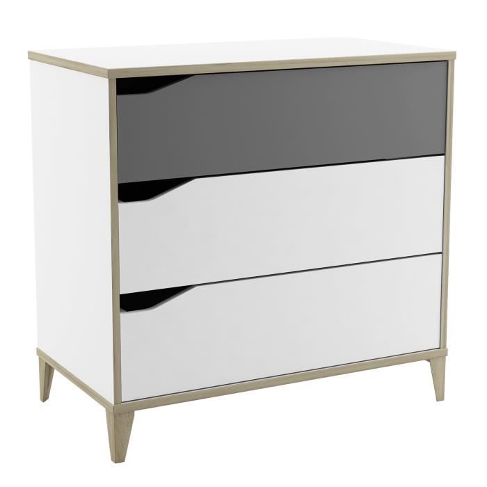 Commode - DEMEYERE - GENIUS - Blanc et Gris - 3 tiroirs - 78 3 x 42 6 x 75 9 cm Commode - DEMEYERE - GENIUS - Blanc et Gris - 3 tiroirs - 78 3 x 42 6 x 75 9 cm