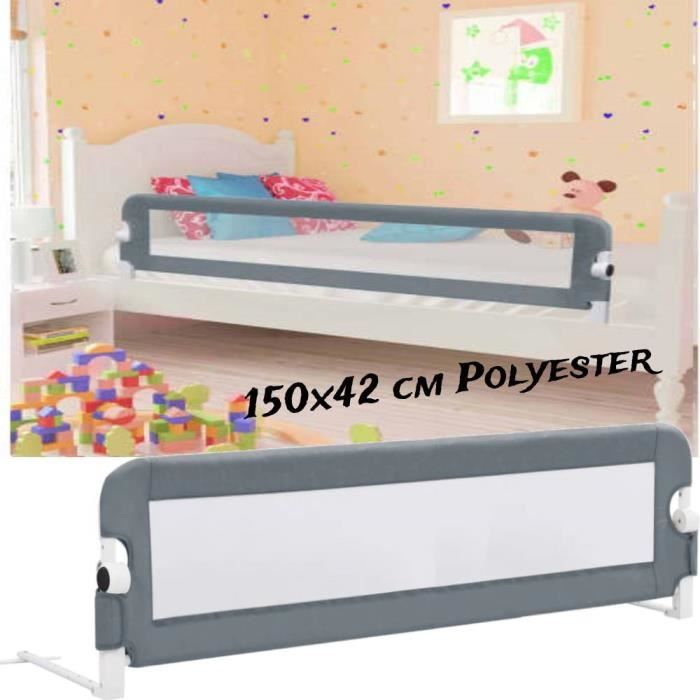 Barrière de de sécurité de lit enfant Gris 150x42 cm Polyester