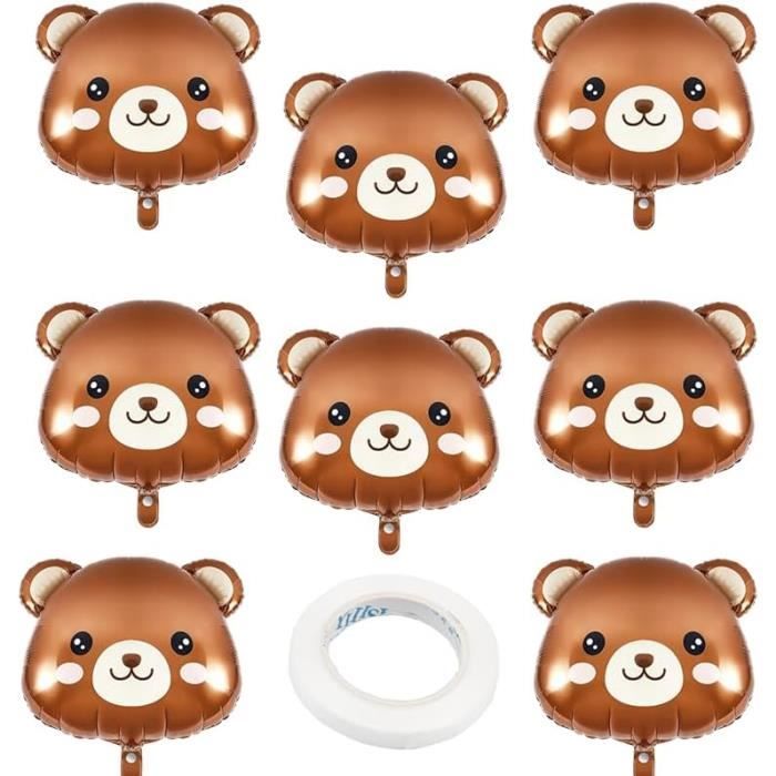 Set De 9 Ballons Ours En Aluminium – Déco Anniversaire Et Fête à Thème Avec Rubans Blancs