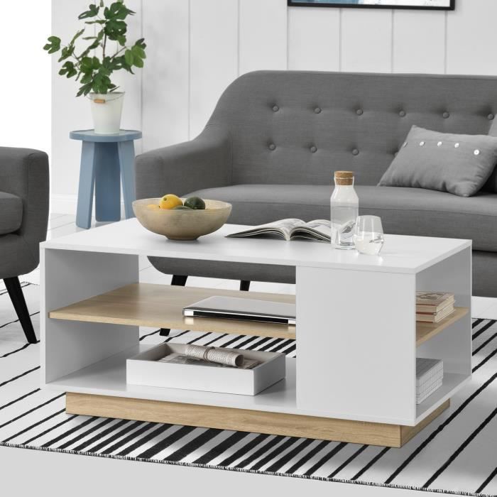 Table Basse avec Étagère de Stockage Trelleborg 46 x 100 x 60 cm Blanc Chêne [en.casa]