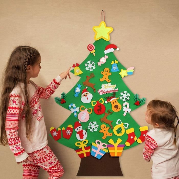 Feutre Arbre De Noël, Sapin De Noël Décoration Vitrine DIY Feutre Avec Ornements Detachables Cadeaux De Noel Pour 86242352