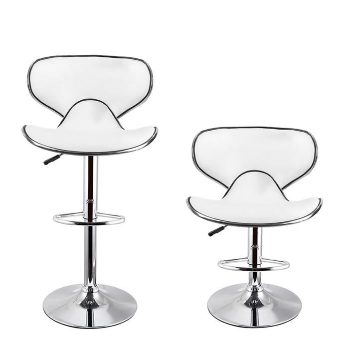 furniturer lot de 2 tabouret de bar chaise de bar hauteur réglable - simili blanc - style contemporain, l 45 x p 49 cm