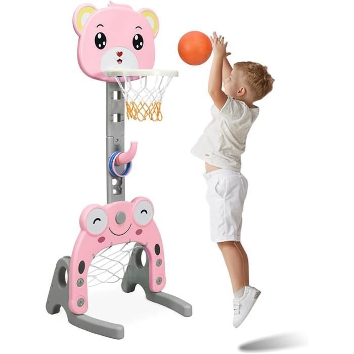 Panier De Basket 3 En 1 Réglable 88-128 Cm - Avec But Foot Et Anneaux, Pour Enfants 1-6 Ans, Ballons Inclus