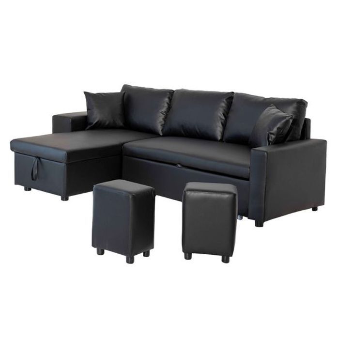 Canapé d'angle convertible Axel - Noir - HABITAT ET JARDIN - Réversible -  Convertible - Oui - Cdiscount Maison