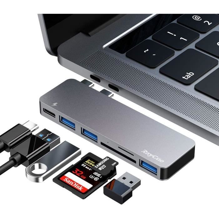 Adaptateur USB C HUB 6 En 1 Pour MacBook Air/Pro - 3 USB 3.0, Lecteur Carte SD/TF, Thunderbolt 3 PD