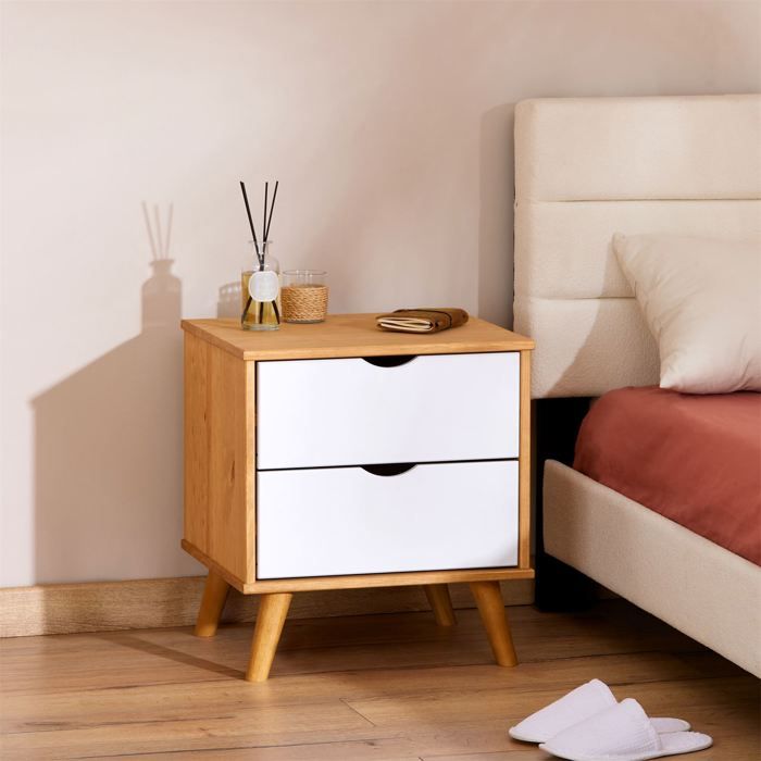 2 Tables De Chevet Hzuaneri Avec LED - 2 Tiroirs, Design Moderne Blanc 30x24x65cm Pour Chambre