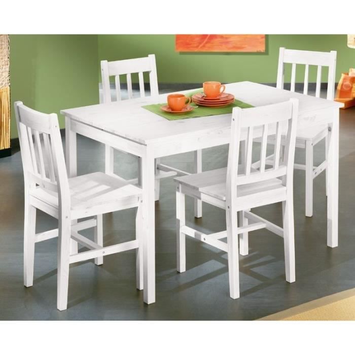 Ensemble table et 4 chaises en pin PALOMA blanc  Cdiscount Maison