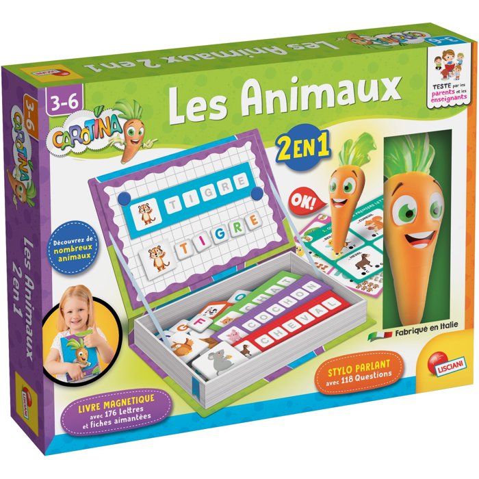 CAROTINA Stylo Parlant + Jouets Magnétiques 2-en-1 - LISCIANIGIOCHI - Les Animaux - Apprentissage & Logique - Dès 3 ans