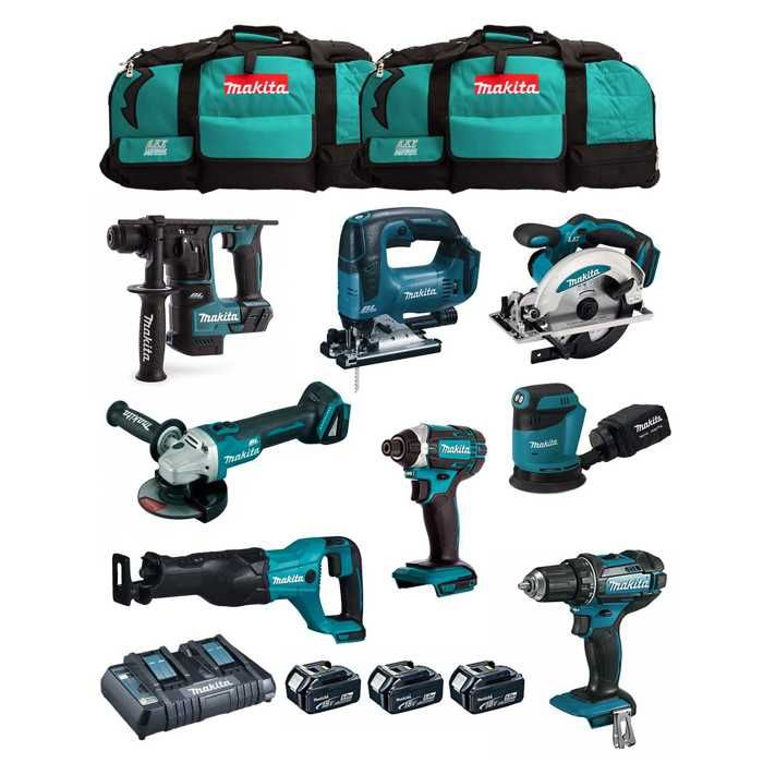 MAKITA Kit MK801 DDF482 + DHR171 + DGA504 + DTD152 + DJV182 + DSS610 + DJR186 + DBO180 + 3 x 50 Ah + DC18RD + 2 x LXT600