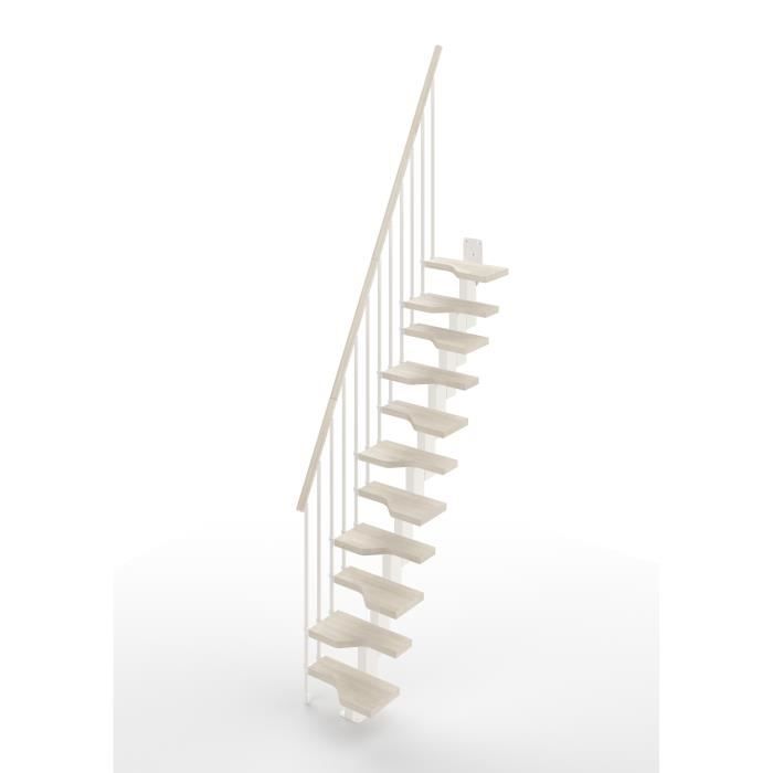Escalier droit 11 marches en bois massif blanc - Structure en métal - MINI MISTERSTEP