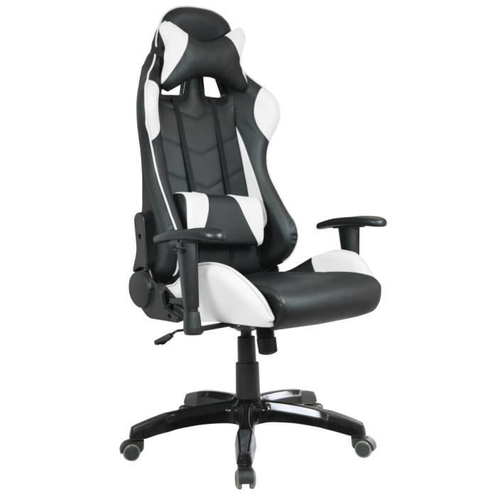 Fauteuil Gaming Ergonomique Noir Et Blanc - Siège Baquet Réglable Avec Coussin Lombaire Et Appui-tête