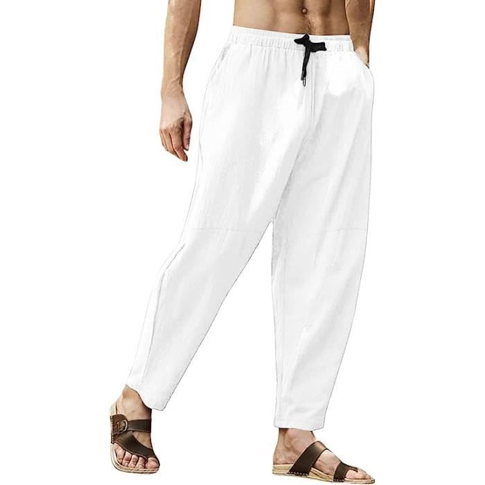 Pantalon Décontracté Homme En Mélange Lin Et Coton - Coupe Slim Droit - Taille 31 De Longueur - Été