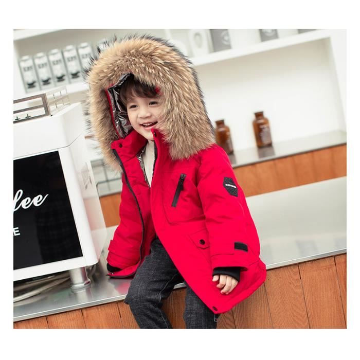 Manteau - couleur pure collier de fourrure version mi-longue ?� capuche - Rouge 1 Rouge 1 