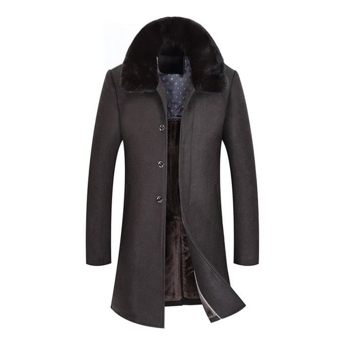 Manteau Long Homme Hiver Col Fausse Fourrure Doublé ...