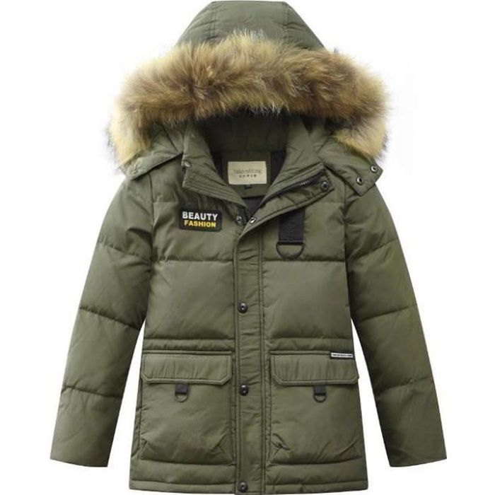 Manteau Enfant Garcon Avec Capuche Fausse Fourrure Duvet De Canard Style Mi Longue Regular Fit Chaud Manteau Enfant 6 14 Ans Vert Cdiscount Pret A Porter
