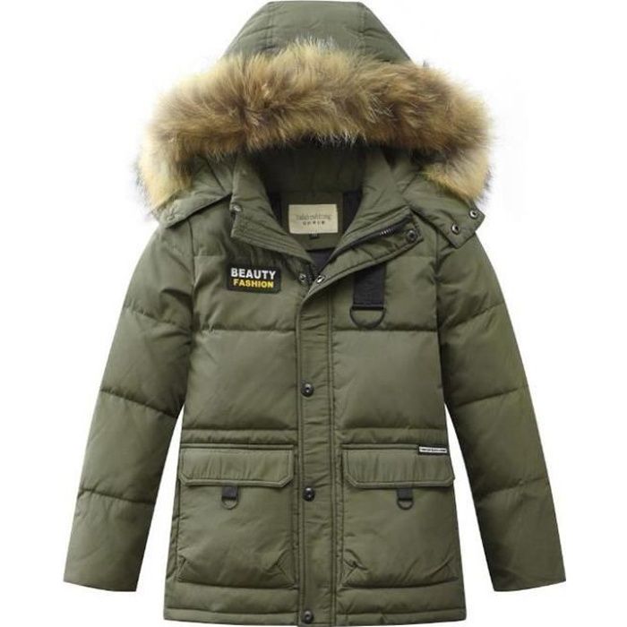 Manteau Enfant Garcon avec Capuche fausse fourrure Duvet de Canard