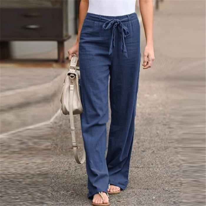 Yuson Girl Pantalon Femme Lin Coton Taille Élastique – Pantalon Décontracté Poches, Respirant Été Printemps, Ample Et Confortable