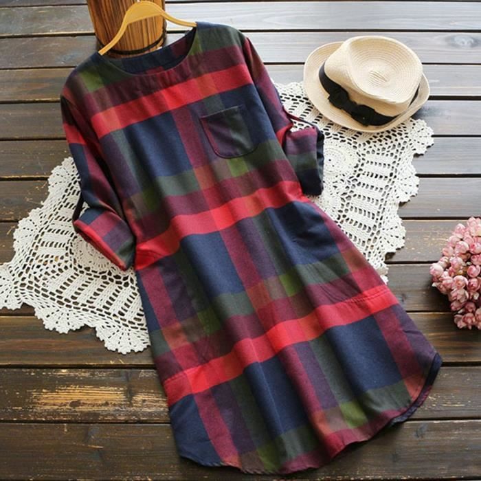 Robe a carreaux manches longues on sale