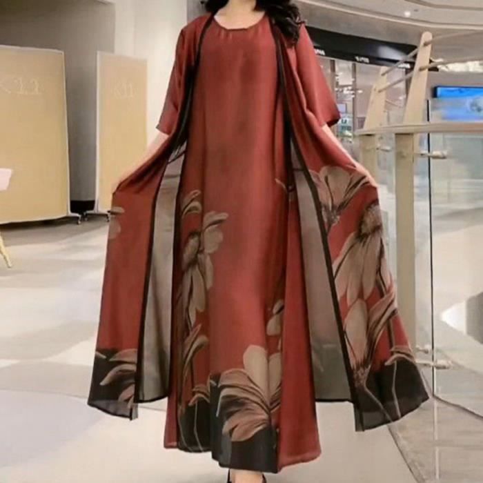 Longue Robe Manteau Cheville Longueur Ras Du Cou Retro Floral Imprime Femmes Robe Manteau Ensemble Blue Cdiscount Pret a Porter