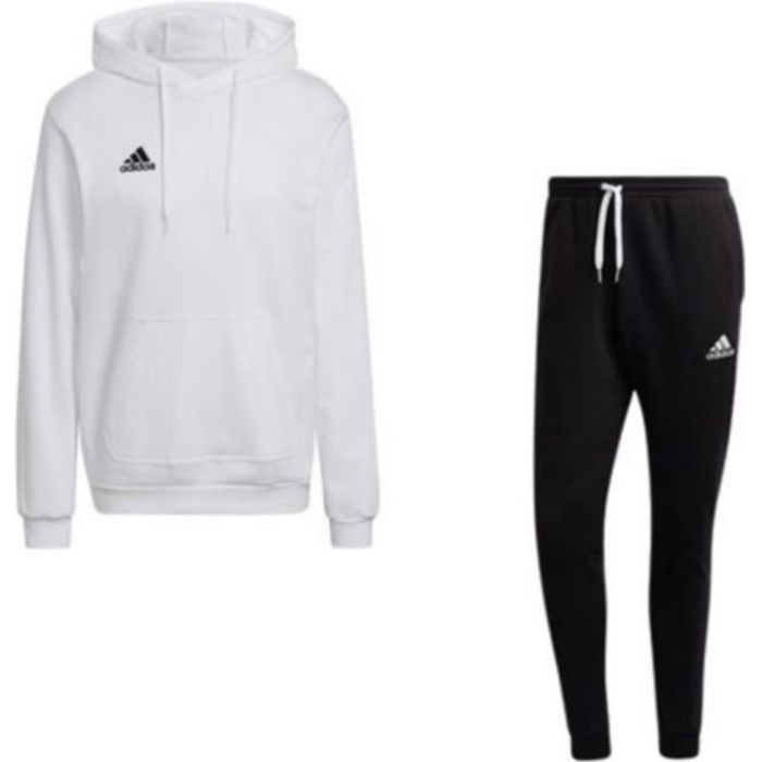 Jogging Polaire Adidas Homme - Blanc - Capuche Ajustable - Poches Kangourou