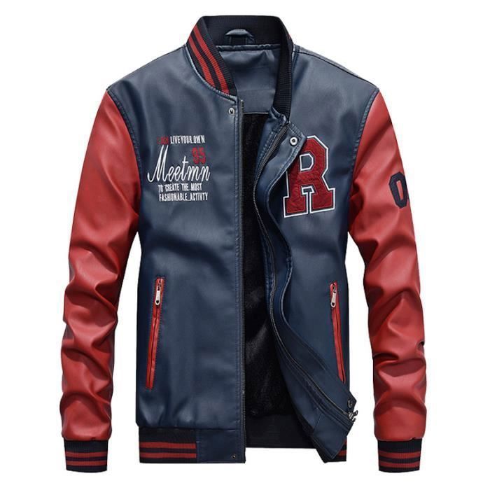 Blouson Homme Cuir Moto Veste Hiver Parka Marque Luxe Doublure