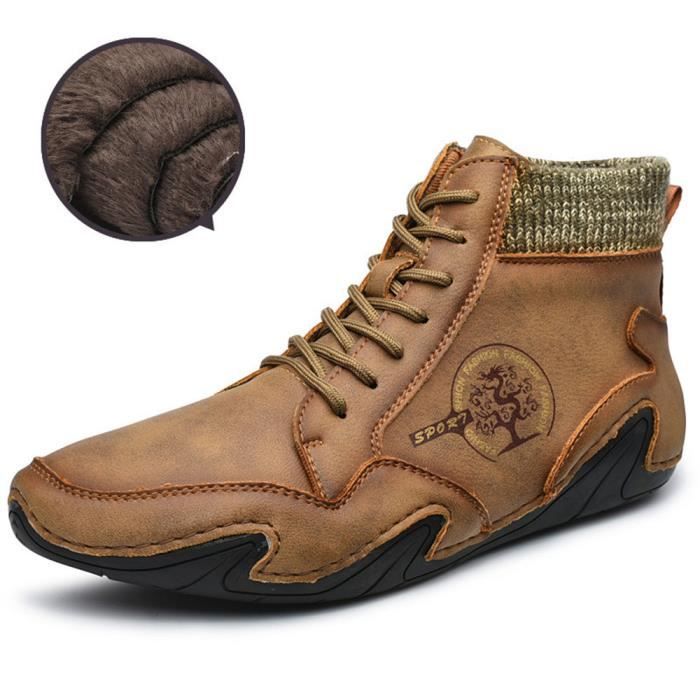 Boots Homme Vintage en Simili cuir Confortable Kaki Lacets Plat Mi saison Kaki Cdiscount Chaussures