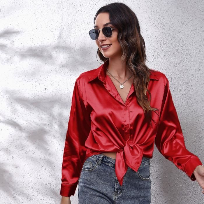 Chemise Chemisier en Satin a manches longues pour femme haut en soie elegant ample printemps automne red F571157 Blanc Cdiscount Pret a Porter
