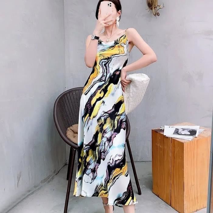 Temo Robe Robe femmes - WTEMPO – imprimée en Satin motif - FR57CQ Yellow ...