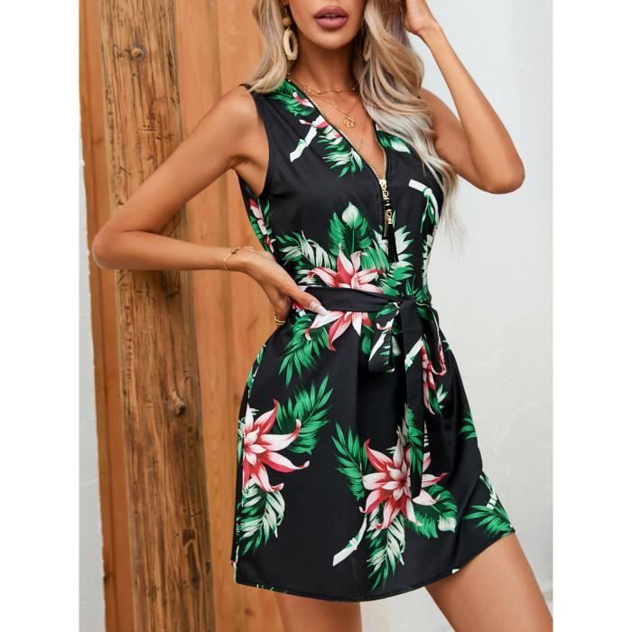 2023 ?�t?� nouvelle robe florale imprim?�e sans manches ?� glissi?�re Vert Vert - Cdiscount Pr??t-?�-Porter