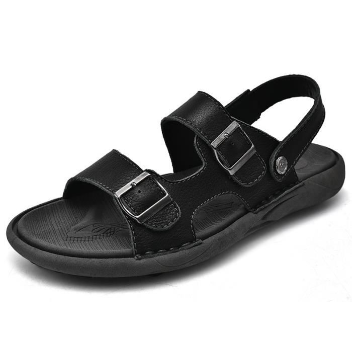 Sandales Homme Été Coussin D'Air Cuir PU - Bout Ouvert, Largeur Réglable 37-47 EU