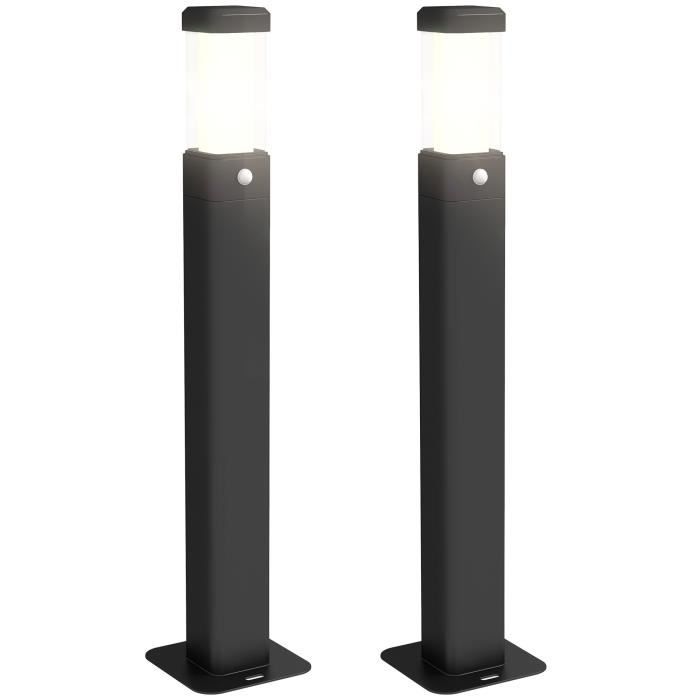 lot de 2 lampes d'extérieur - bornes lumineuses led - norme ip65 - alu noir